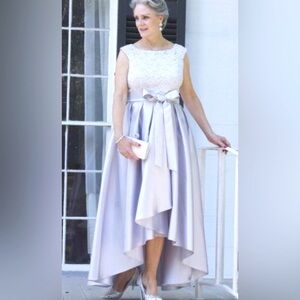 Size 16 High Low Ignite Evenings New York Dress Grey/Silver
